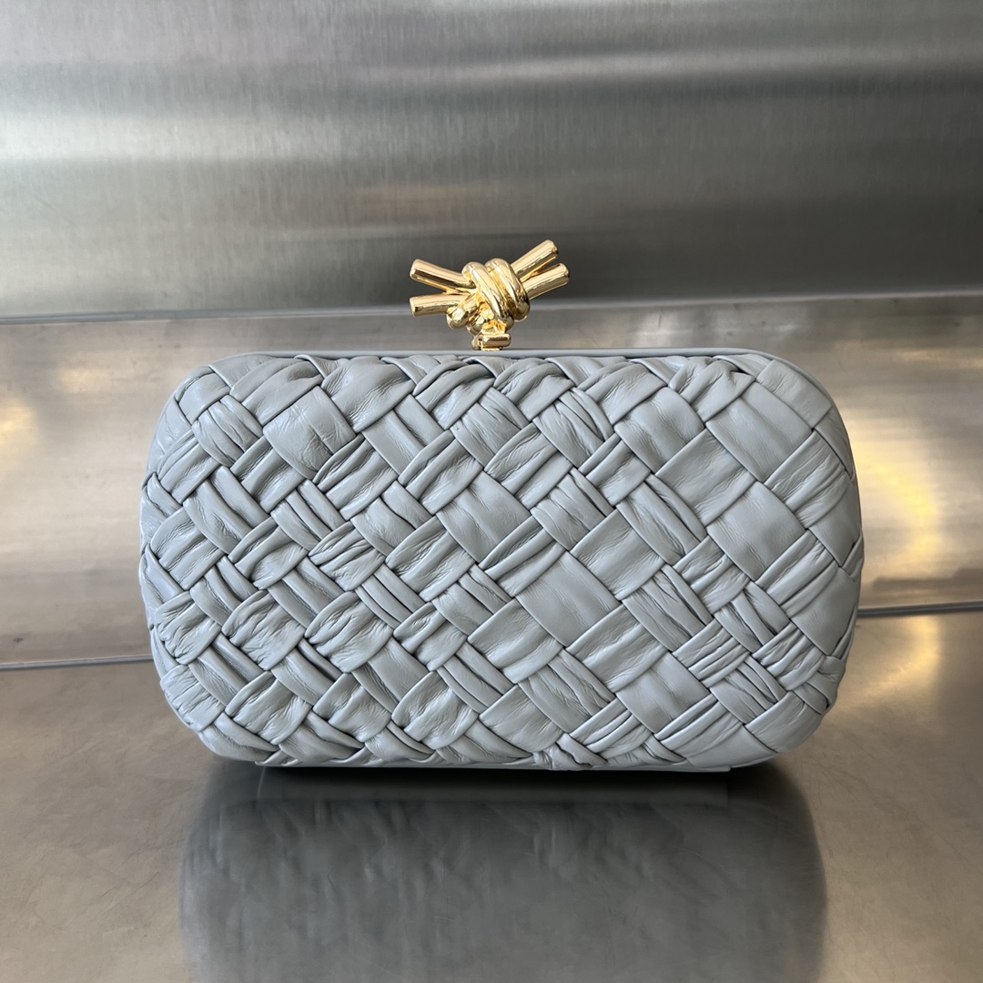 Knot Padded Intreccio Leather Clutch Grey